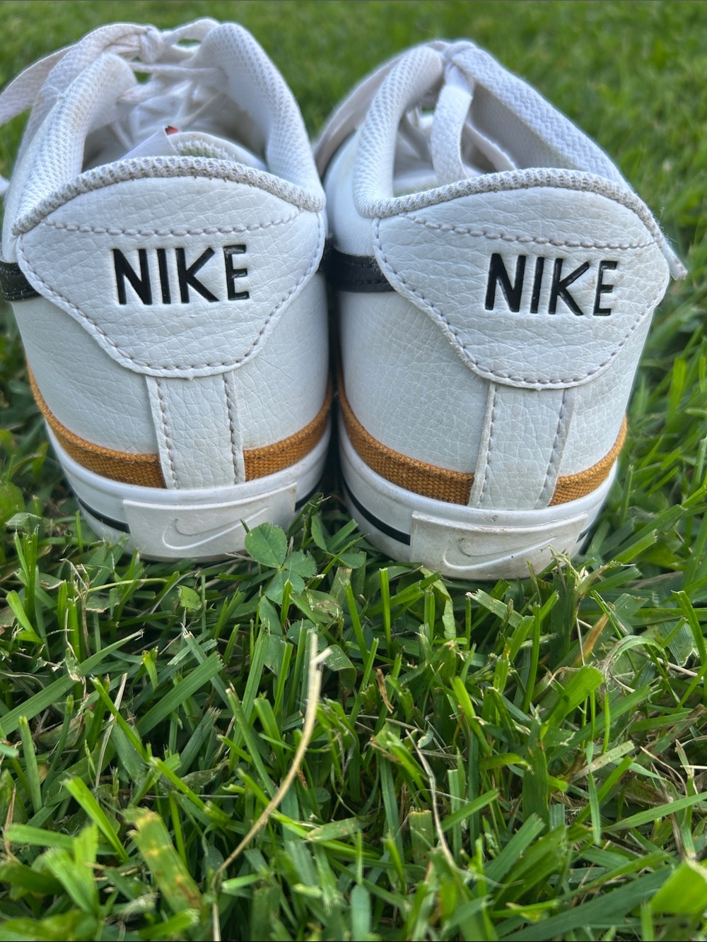 Nike court legacy White Sneakers with Black Swoosh and Tan Trim - Picture 4 of 5